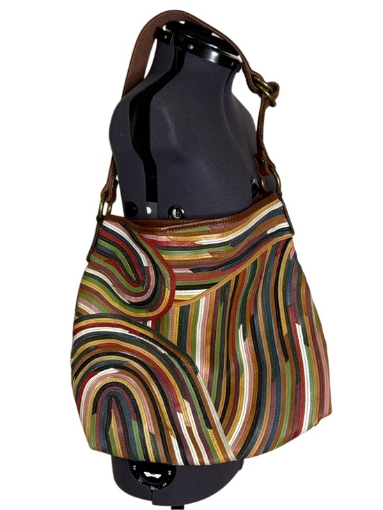 Lucky Brand Handbags - Lucky Brand Y2K Vintage Striped Leather Hobo Bag